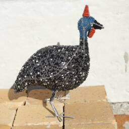 Beaded Guinea Fowl Sculpture, African Art Souvenir - thumbnail 3