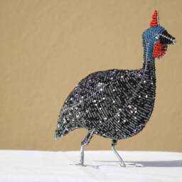 Beaded Guinea Fowl Sculpture, African Art Souvenir - thumbnail 2