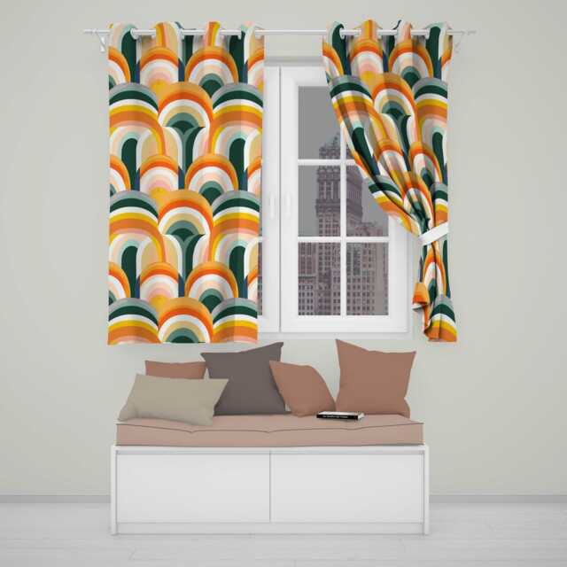 Rainbow Arch Mid Century Modern Seamless Pattern Readymade Eyelet Ring Top Thermal 100% Blackout Curtains - image 1