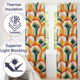 Rainbow Arch Mid Century Modern Seamless Pattern Readymade Eyelet Ring Top Thermal 100% Blackout Curtains - thumbnail 3