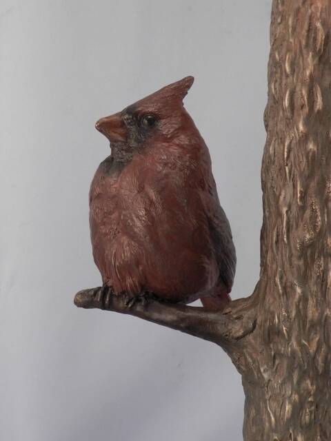 Original Solid Bronze Red Cardinal Bird Sculpture Lamp~Lifesize Songbird Light - image 1