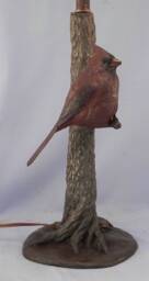Original Solid Bronze Red Cardinal Bird Sculpture Lamp~Lifesize Songbird Light - thumbnail 2