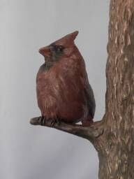 Original Solid Bronze Red Cardinal Bird Sculpture Lamp~Lifesize Songbird Light - thumbnail 1