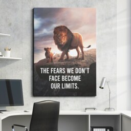 The Fears We Don't Face Lion Cub Kids Motivational Inspirational, Framed Canvas Wall Art Poster Print, Home Office & Room Decor, Gift Idea - thumbnail 1