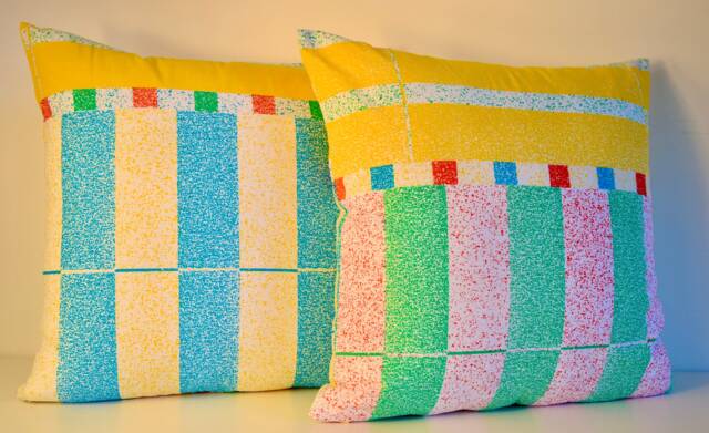 "Vintage Marimekko Fabric - Handmade Pillow Case Green Blue Yellow Red- 18""x18" - image 1
