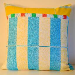 "Vintage Marimekko Fabric - Handmade Pillow Case Green Blue Yellow Red- 18""x18" - thumbnail 2