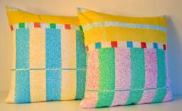 "Vintage Marimekko Fabric - Handmade Pillow Case Green Blue Yellow Red- 18""x18" - thumbnail 1