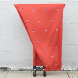 Terracotta Linen Throw/Black White Blue Diamond Block Print Barcelona Bedding Accent Beach Blanket Table Cloth Large Wall Hanging Orange - thumbnail 2