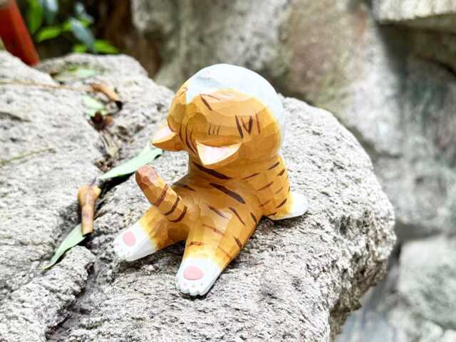 Custom Lazy Orange Cat Wooden Figurine Statue, Handmade Kitty Desktop Pets Bookshelf Decor, Handcrafted Animal Figurines For Pet Owners - image 1