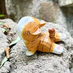 Custom Lazy Orange Cat Wooden Figurine Statue, Handmade Kitty Desktop Pets Bookshelf Decor, Handcrafted Animal Figurines For Pet Owners - thumbnail 2
