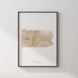 Pennsylvania Map Beige & Gold Wall Art Print - Us State Usa United States Of America - thumbnail 3