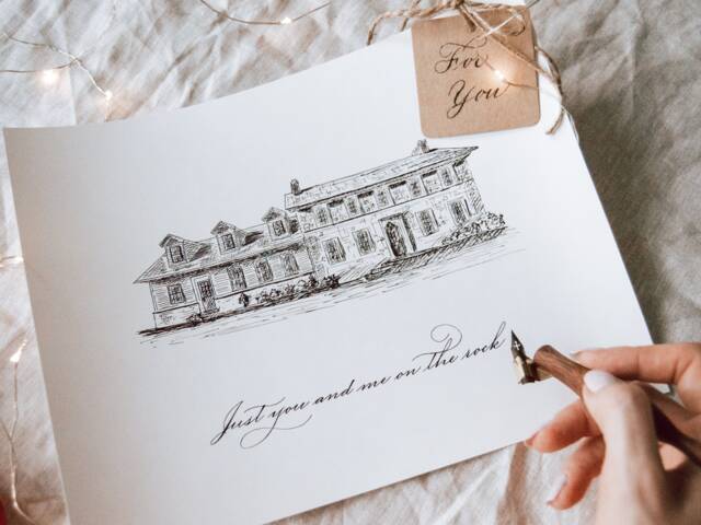 Custom Calligraphy Art Print Handwritten Letter, Drawing From Photo - image 1