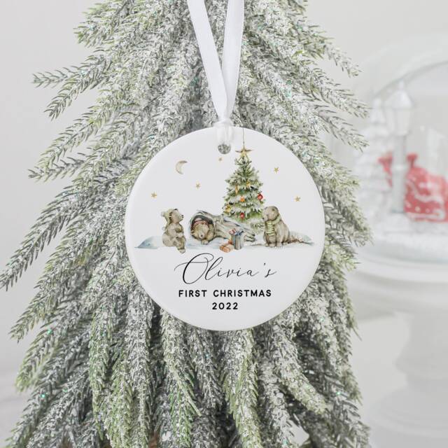 Personalised First Christmas Decoration, Baby's 1st Rabbit New Baby Gift, Bauble, Bunny - image 1