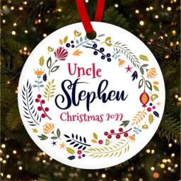Uncle Winter Wreath Round Bauble Personalised Christmas Tree Ornament Decoration