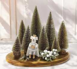 Snowy Mini Gold Christmas Tree Sisal Bottle Brush Tree, Dollhouse Village Decor