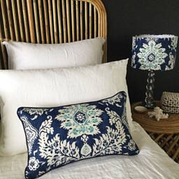 Aqua Floral Cushion Cover, Royal Blue Geometric Pillow, Coastal Decor - thumbnail 2