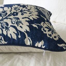 Aqua Floral Cushion Cover, Royal Blue Geometric Pillow, Coastal Decor - thumbnail 3