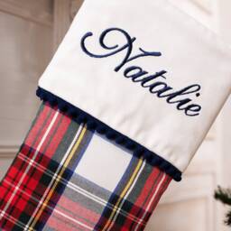 Personalized Plaid Christmas Stockings With Pompom Trimmed Cuff, Family Stockings, Tartan - thumbnail 2
