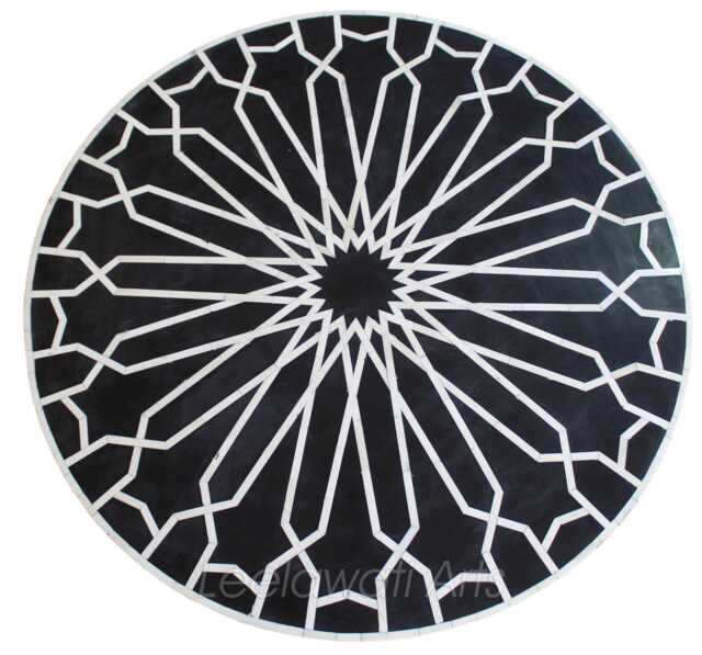 Handmade Wood Inlay Coffee Table - Luxury Living Room Black Round Center Home Decor Furniture - image 1