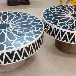 Handmade Wood Inlay Coffee Table - Luxury Living Room Black Round Center Home Decor Furniture - thumbnail 4