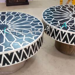 Handmade Wood Inlay Coffee Table - Luxury Living Room Black Round Center Home Decor Furniture - thumbnail 2