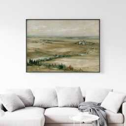 Farmhouse Landscape Poster, Neutral Countryside Wall Art, Rural Print - thumbnail 3