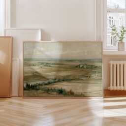 Farmhouse Landscape Poster, Neutral Countryside Wall Art, Rural Print - thumbnail 4