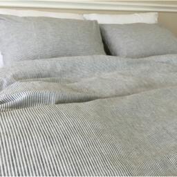Subtle Black White Striped Duvet Cover in Natural Linen, Ticking Stripe Cover, Pinstriped Bedding - thumbnail 2