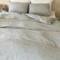Subtle Black White Striped Duvet Cover in Natural Linen, Ticking Stripe Cover, Pinstriped Bedding - thumbnail 3
