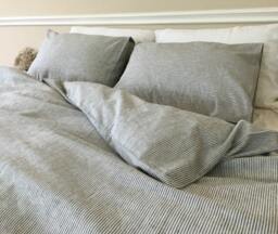Subtle Black White Striped Duvet Cover in Natural Linen, Ticking Stripe Cover, Pinstriped Bedding - thumbnail 1