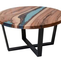 Round Resin Coffee Table, Blue Epoxy End Table Made European Walnut, Live Edge River Resin - thumbnail 4