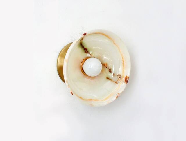 Unique Onyx Stone Wall Fixture Light Sconce Lamp Vanity Powder Room Living - image 1