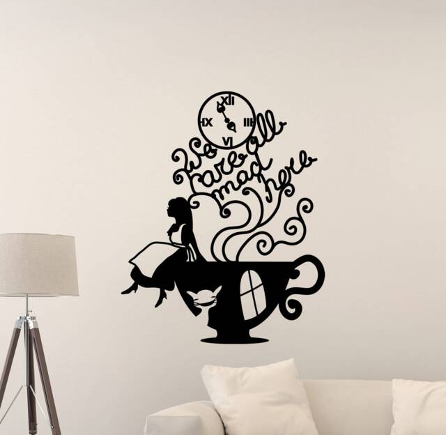 We're All Mad Here Poster Quote Alice in Wonderland Wall Decal Kids Room Girl Nursery Mural Vinyl Sticker Kitchen Decor Art Print X6 - image 1