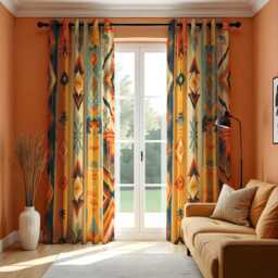 Southwestern Aztec Curtains, Boho Tribal Window Panels, Colorful Rustic Drapes, Native Custom Made Western Style Living Room Curtain Decor - thumbnail 1