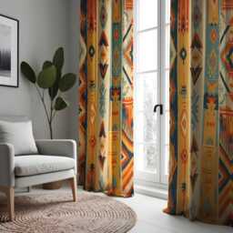 Southwestern Aztec Curtains, Boho Tribal Window Panels, Colorful Rustic Drapes, Native Custom Made Western Style Living Room Curtain Decor - thumbnail 3