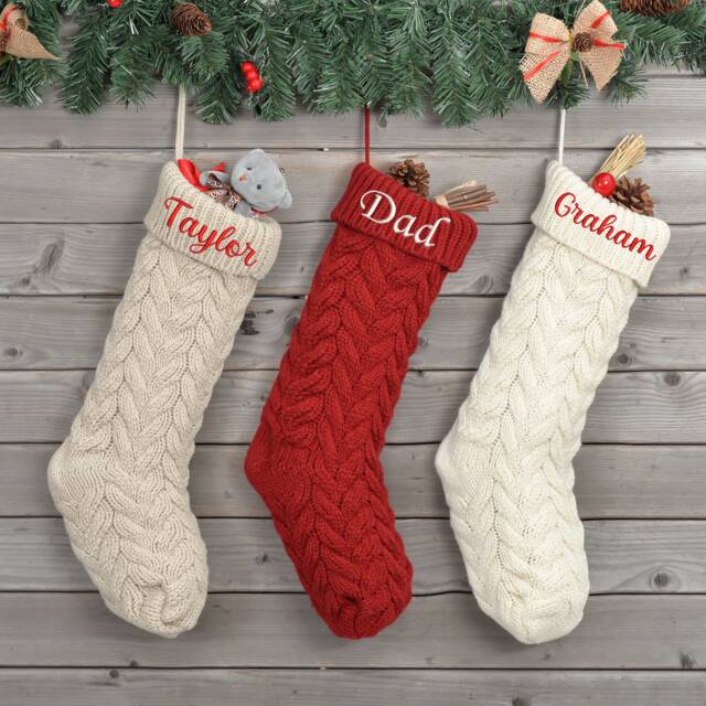 Personalized Knitted Christmas Stocking Embroidered Cable Knit Family Stockings - image 1