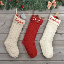 Personalized Knitted Christmas Stocking Embroidered Cable Knit Family Stockings - thumbnail 1