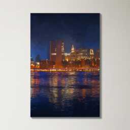 Manhattan Skyline Night 3 Panel Split Canvas Wall Art Brooklyn Bridge City Lights New York Oil Painting Framed Home Decor Gift - thumbnail 4