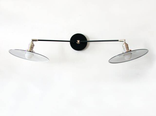 Industrial Double Shade Wall Sconce, Adjustable Nickel & Black Light - image 1