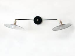 Industrial Double Shade Wall Sconce, Adjustable Nickel & Black Light