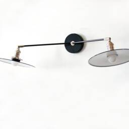 Industrial Double Shade Wall Sconce, Adjustable Nickel & Black Light - thumbnail 2
