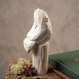 Whimsical Wooden Polar Bear Figurine Hand Carved Animal Statue With Red Flower Romantic Anniversary Gift For Nature Lovers - thumbnail 1