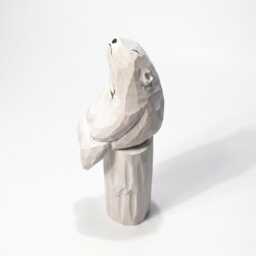Whimsical Wooden Polar Bear Figurine Hand Carved Animal Statue With Red Flower Romantic Anniversary Gift For Nature Lovers - thumbnail 3