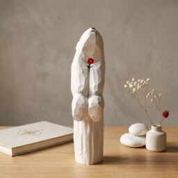 Whimsical Wooden Polar Bear Figurine Hand Carved Animal Statue With Red Flower Romantic Anniversary Gift For Nature Lovers - thumbnail 4