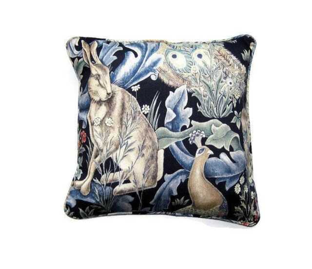 William Morris, . Forest, Arts & Crafts, Blue, Green, Beige Linen Union Cushion Cover, Throw Pillow Home Decor - image 1