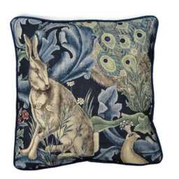William Morris, . Forest, Arts & Crafts, Blue, Green, Beige Linen Union Cushion Cover, Throw Pillow Home Decor - thumbnail 2