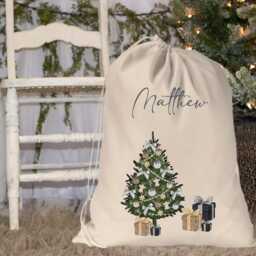 Personalised Xl Drawstring Christmas Sack/stocking.. Black Gold & Silver.. Boys Xmas Present Sack Gift Bag.. Daddy, Brother, Son - thumbnail 3