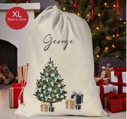 Personalised Xl Drawstring Christmas Sack/stocking.. Black Gold & Silver.. Boys Xmas Present Sack Gift Bag.. Daddy, Brother, Son - thumbnail 1