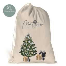 Personalised Xl Drawstring Christmas Sack/stocking.. Black Gold & Silver.. Boys Xmas Present Sack Gift Bag.. Daddy, Brother, Son - thumbnail 2