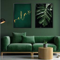 Luxury Dark Green Relaxing Botanical Print Set For Bathroom Decor, Emerald Monstera Leaf Wall Art - thumbnail 3